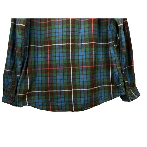 LL Bean Men' Traditional Fit Long Sleeve Button Blue Plaid Flannel Shirt - Picture 9 of 10